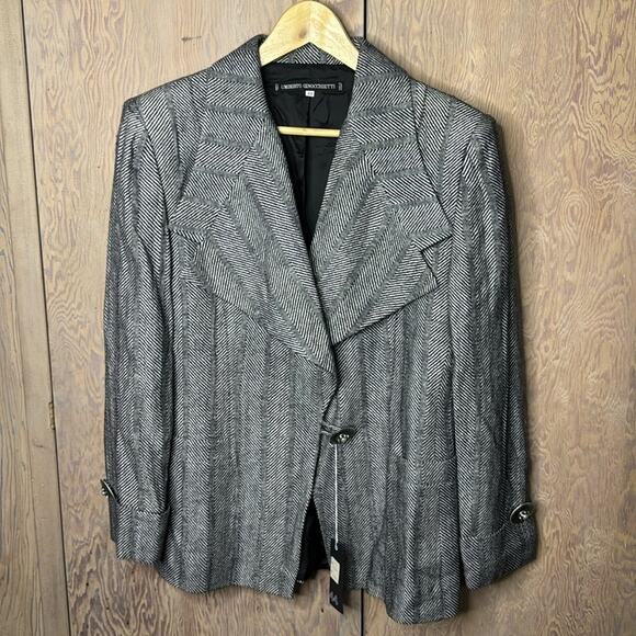 NWT Vintage Umberto Ginocchietti Black White Chevron Blazer Jacket XL/EU 44 - Picture 1 of 8